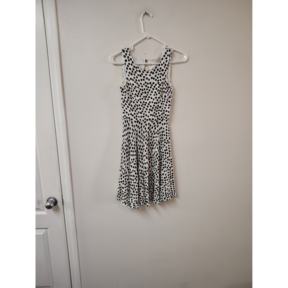 Loft Polka Dot Sleeveless Fit‎ and Flare Dress White Black XXSP Petite